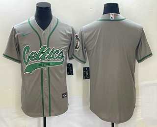 Mens Boston Celtics Blank Gray Stitched Baseball Jersey->boston celtics->NBA Jersey